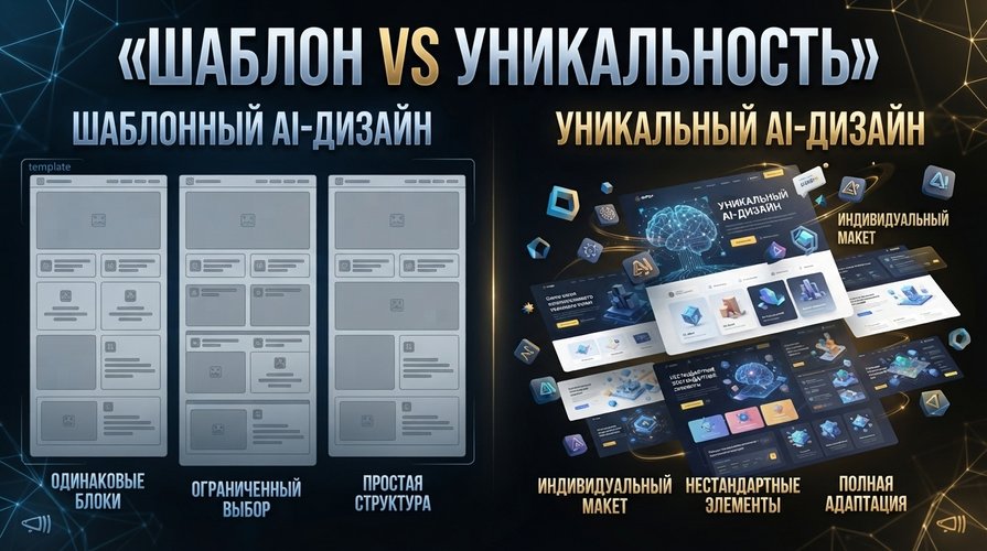 Визуализируем разницу между шаблонным и уникальным сайтом: