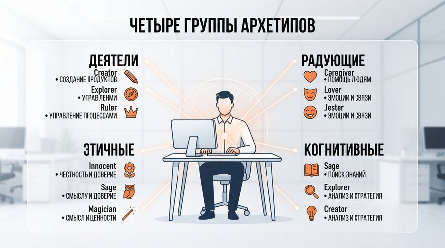 Посмотрите, как архетипы распределяются по группам: